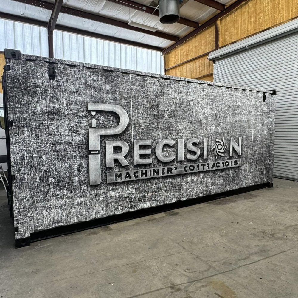 container wrap in full Precision Machinery Contractors vehicle wrap